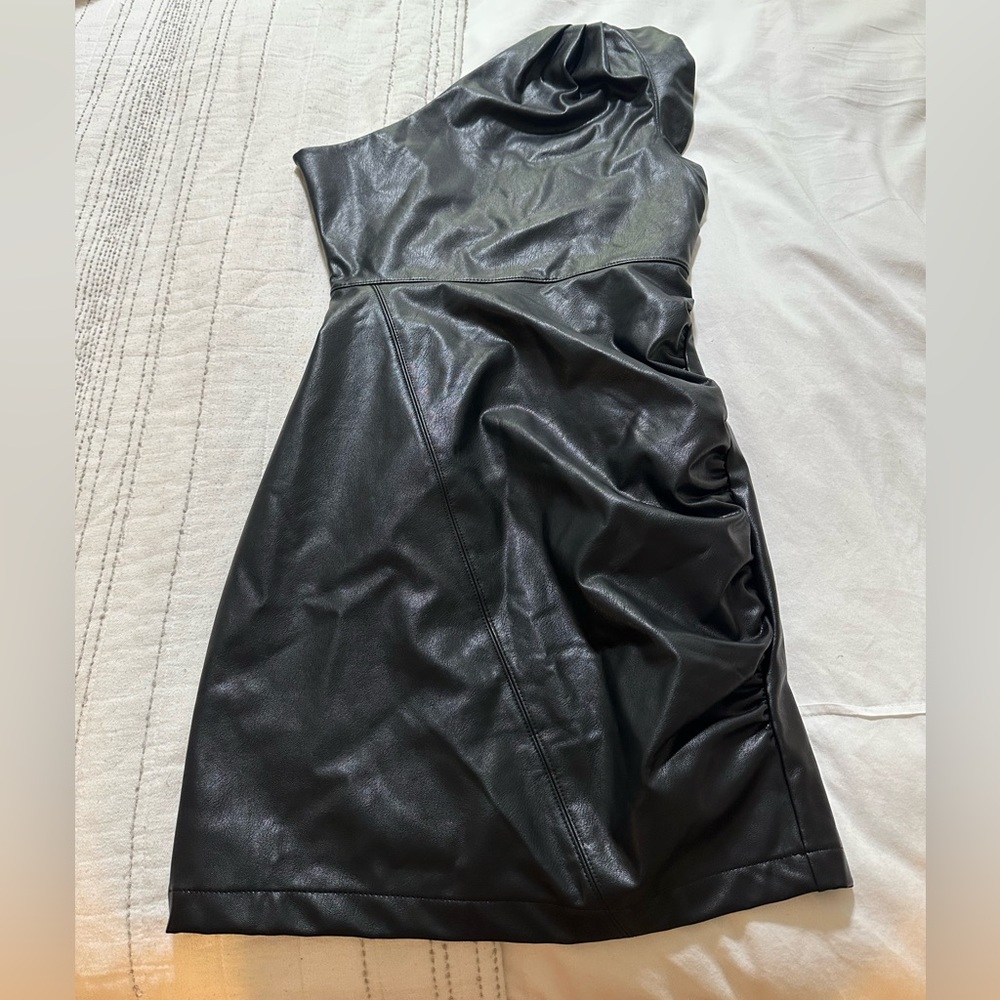 EXPRESS one shoulder vegan leather mini dress size XS